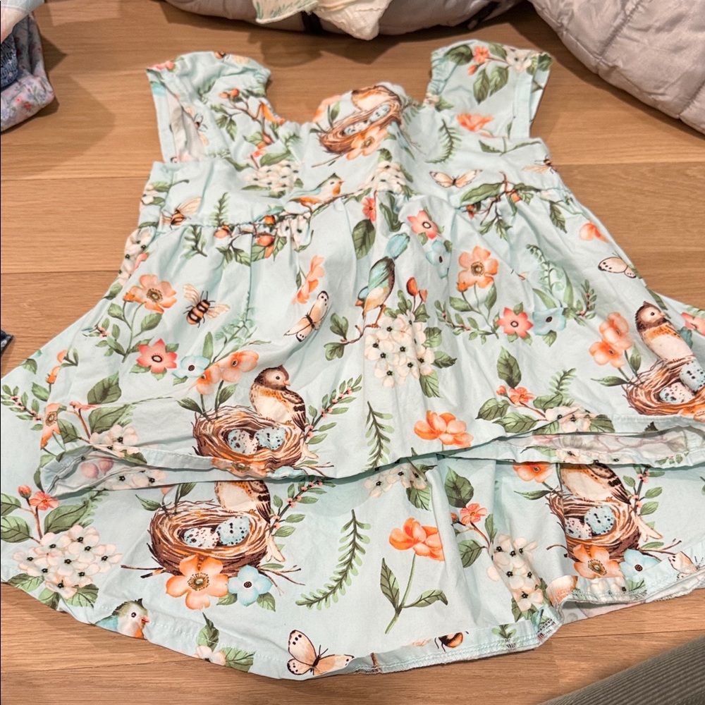 Gymboree Floral Bird Print Kids Matching Set - Light Blue and Orange